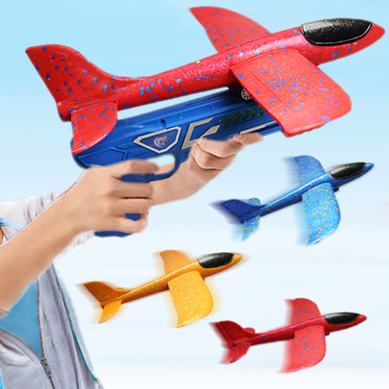 거품 비행기 발사기 EPP 거품 비행기 글라이더 손 던지기 투석기 비행기 장난감 아이들을위한 투석기 총 항공기 슈팅 게임 장난감